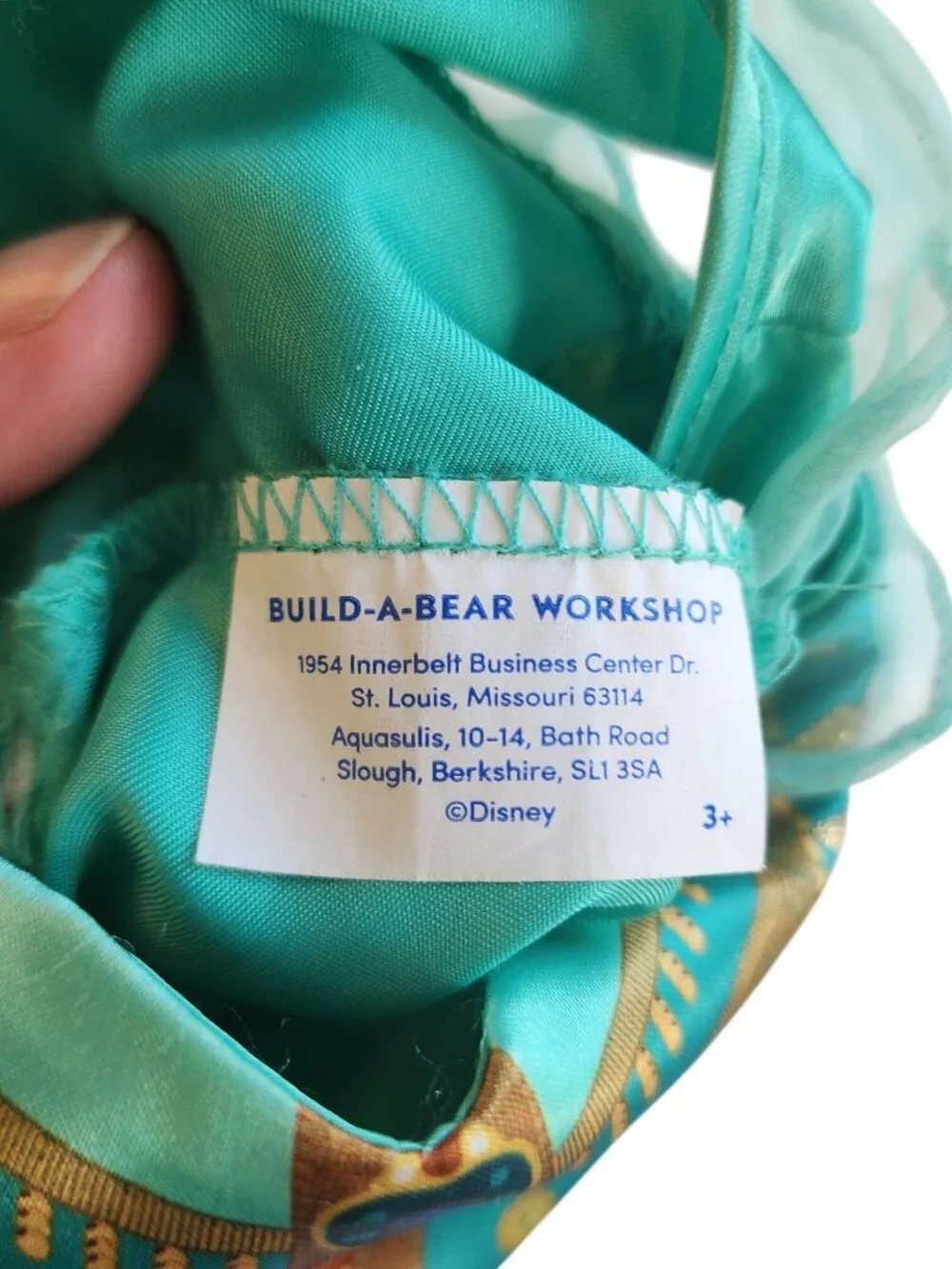 Build-A-Bear Disney Princess Jasmine Teal Peacock Gold Glitter Details